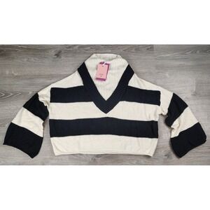 Victor Glemaud x Target Large‎ Black White Stripe Turtleneck Sweater NWT